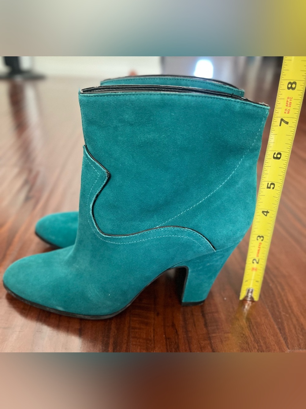 Turquoise Faux Suede Women’s Ankle Boots - Stylish Western-Inspired Heel - Picture 10 of 11